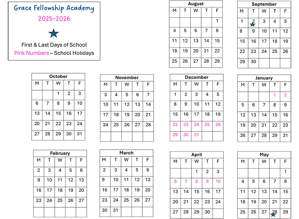 GFA-2025-2026-School-Calendar Grace Fellowship Academy School Calendar for 2025 - 2026